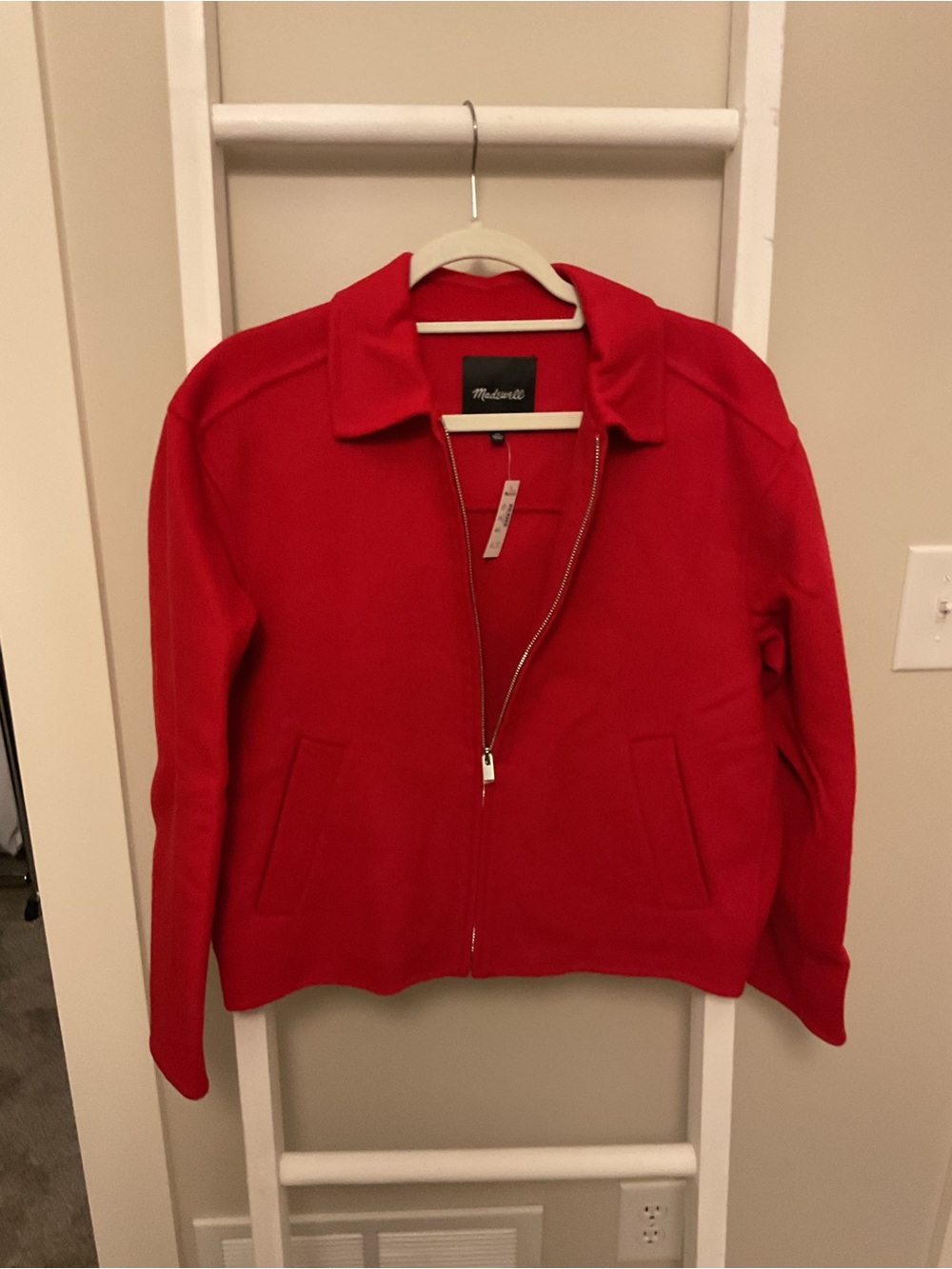 Madewell Women's Bright Red Zip Bomber Jacket